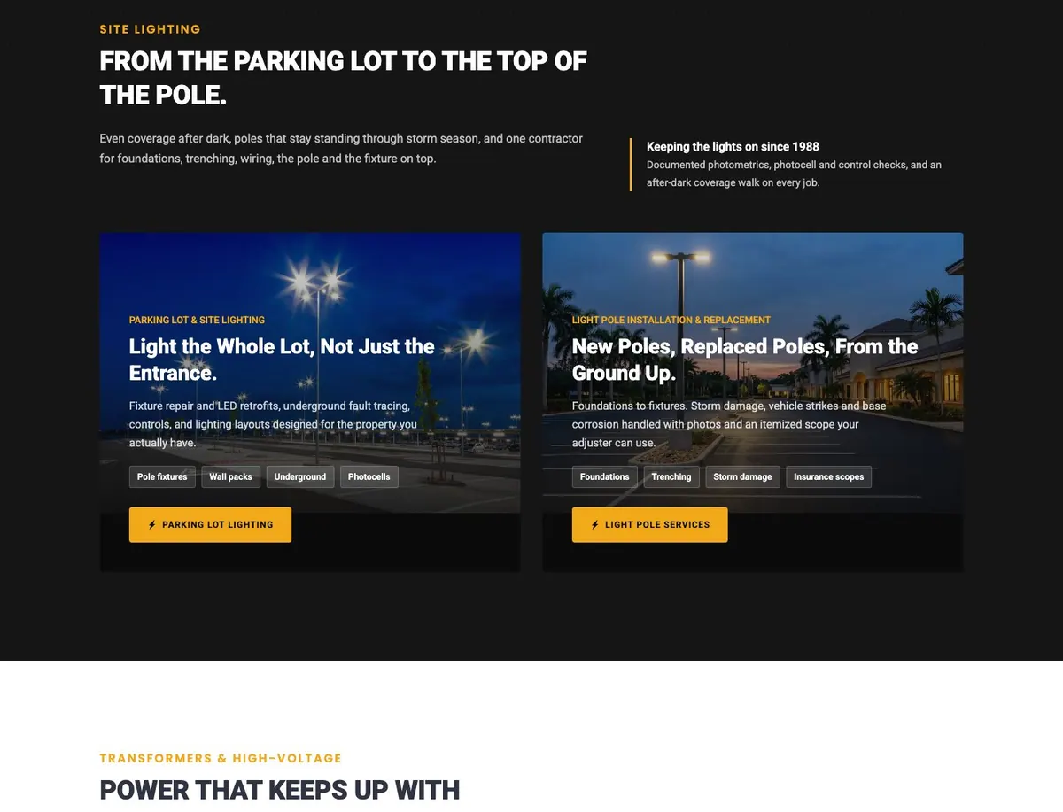 Parking lot lighting section