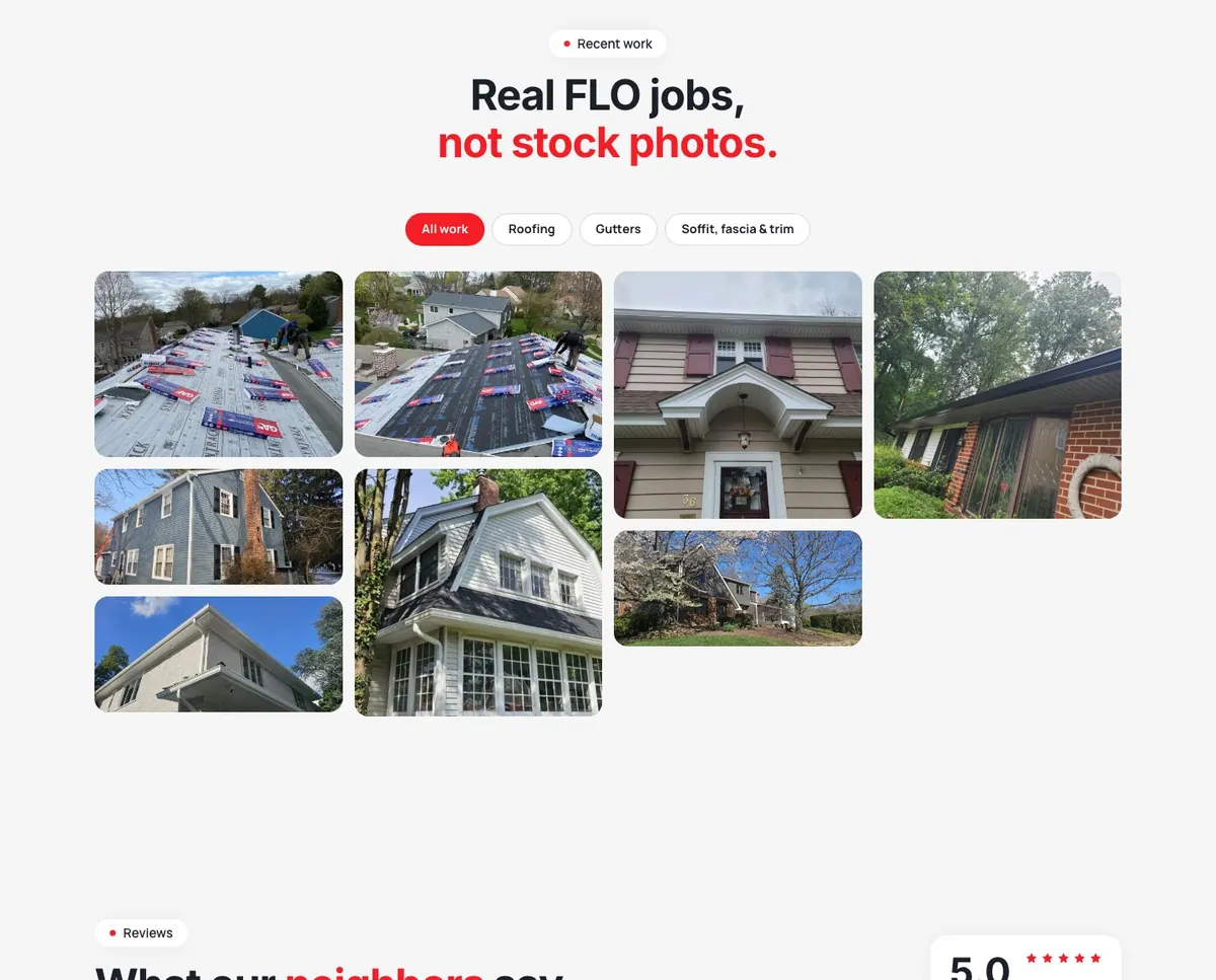 Real job photos, filterable by service